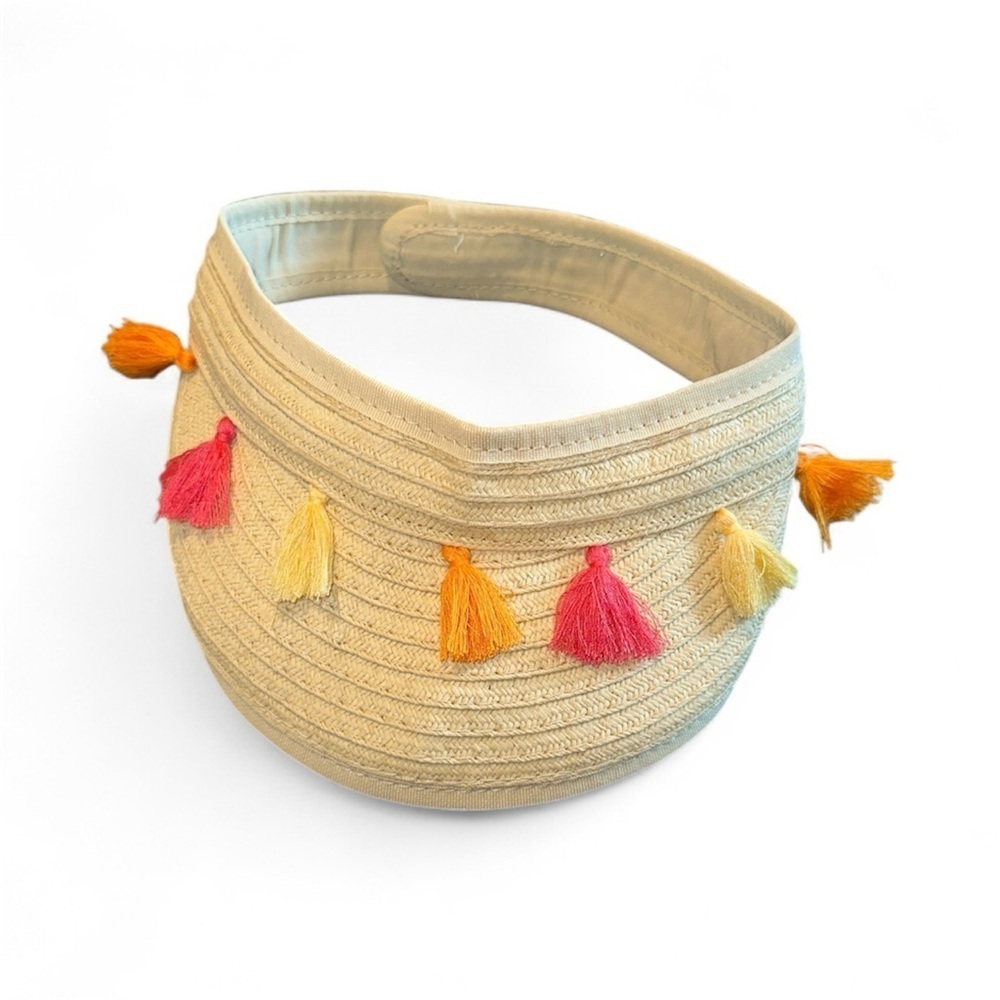 Beige Visor with Colorful Tassels